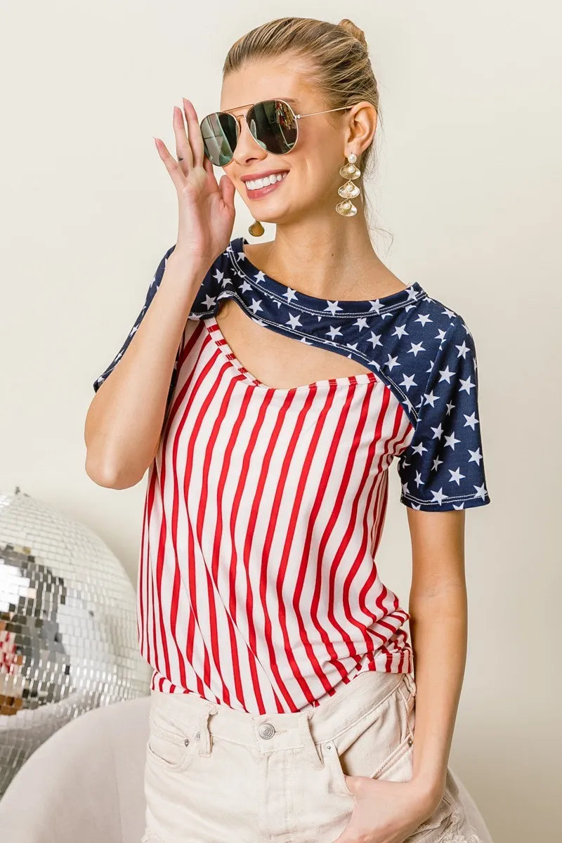 BiBi American Flag Theme Front Cut Out Top