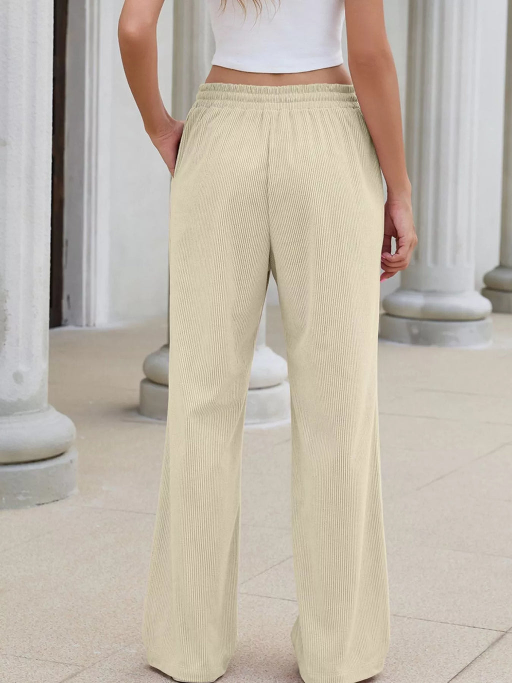 High-Waisted Drawstring Wide-Leg Casual Pants