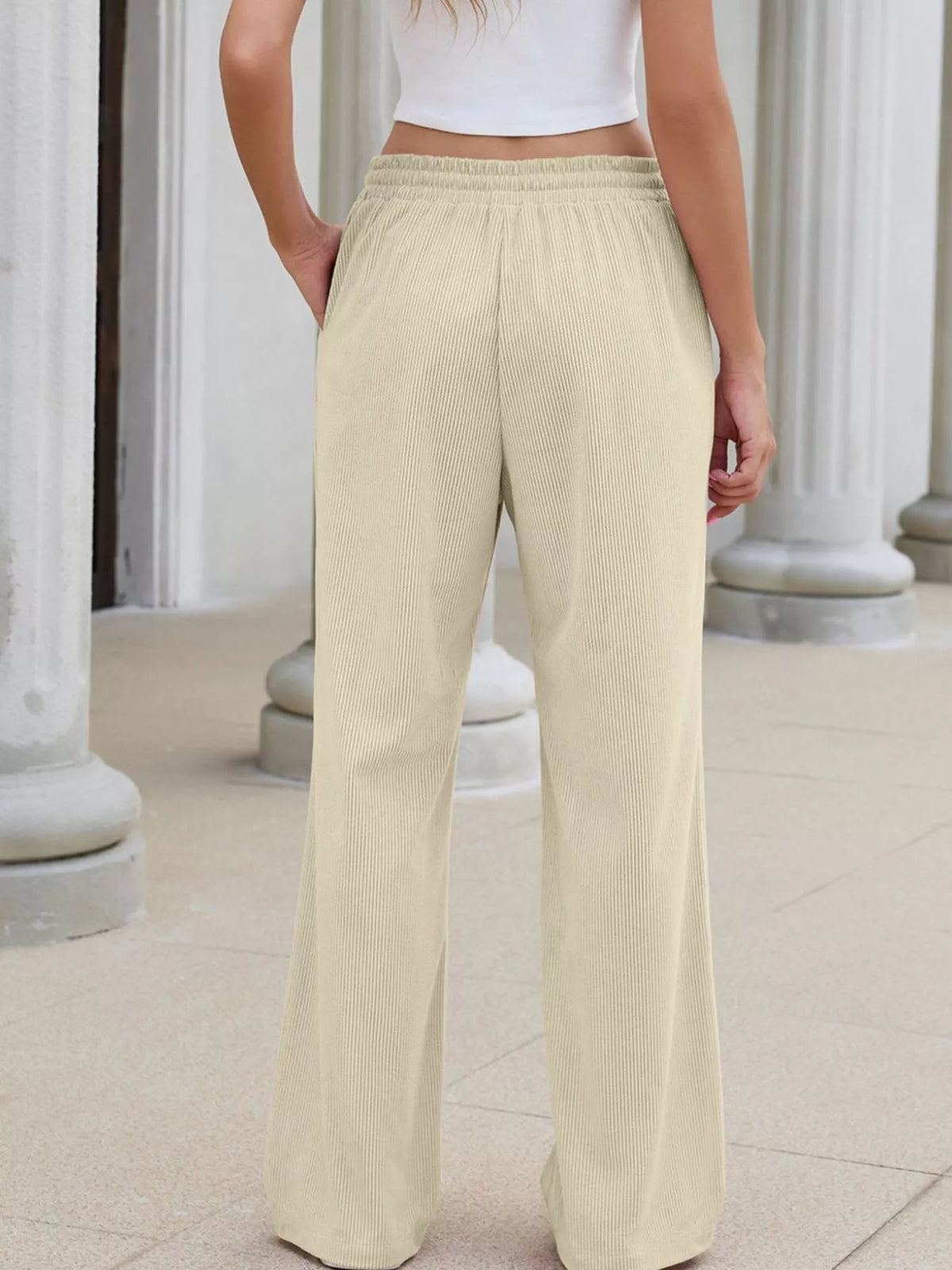 High-Waisted Drawstring Wide-Leg Casual Pants