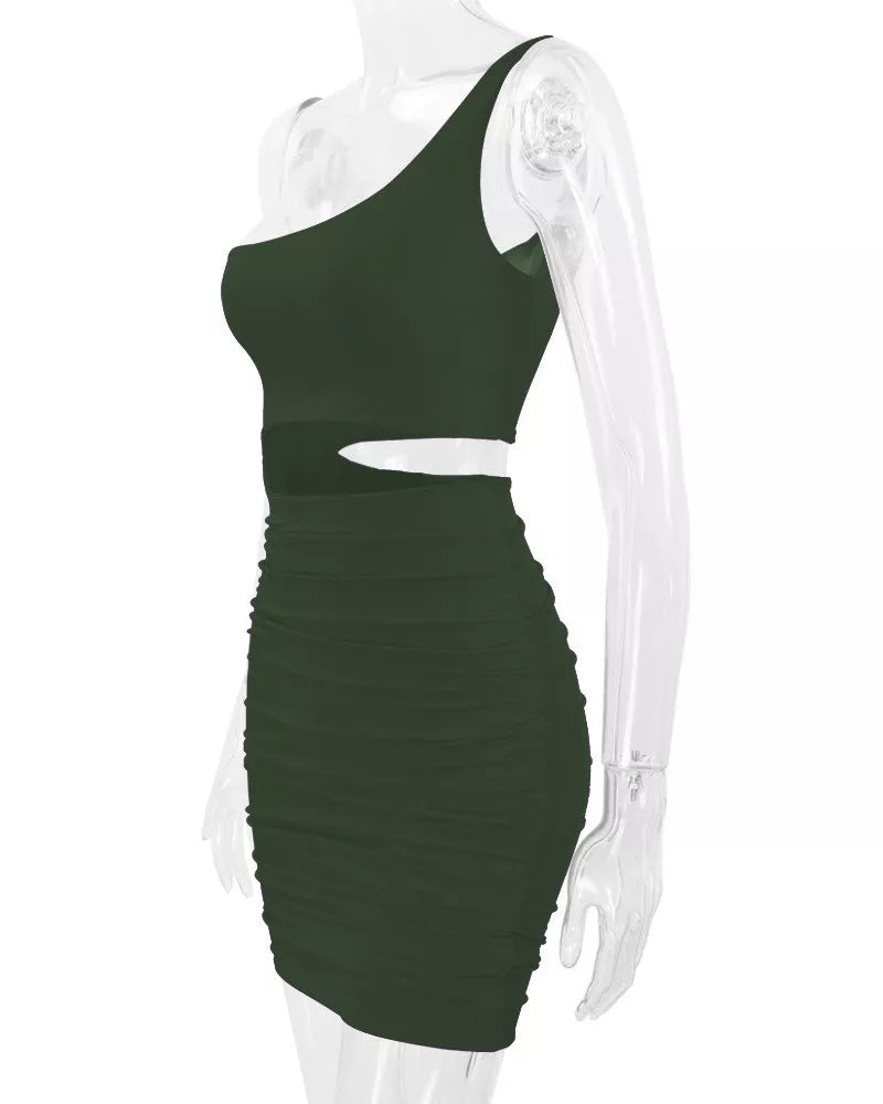 One-Shoulder Cutout Ruched Bodycon Mini Dress
