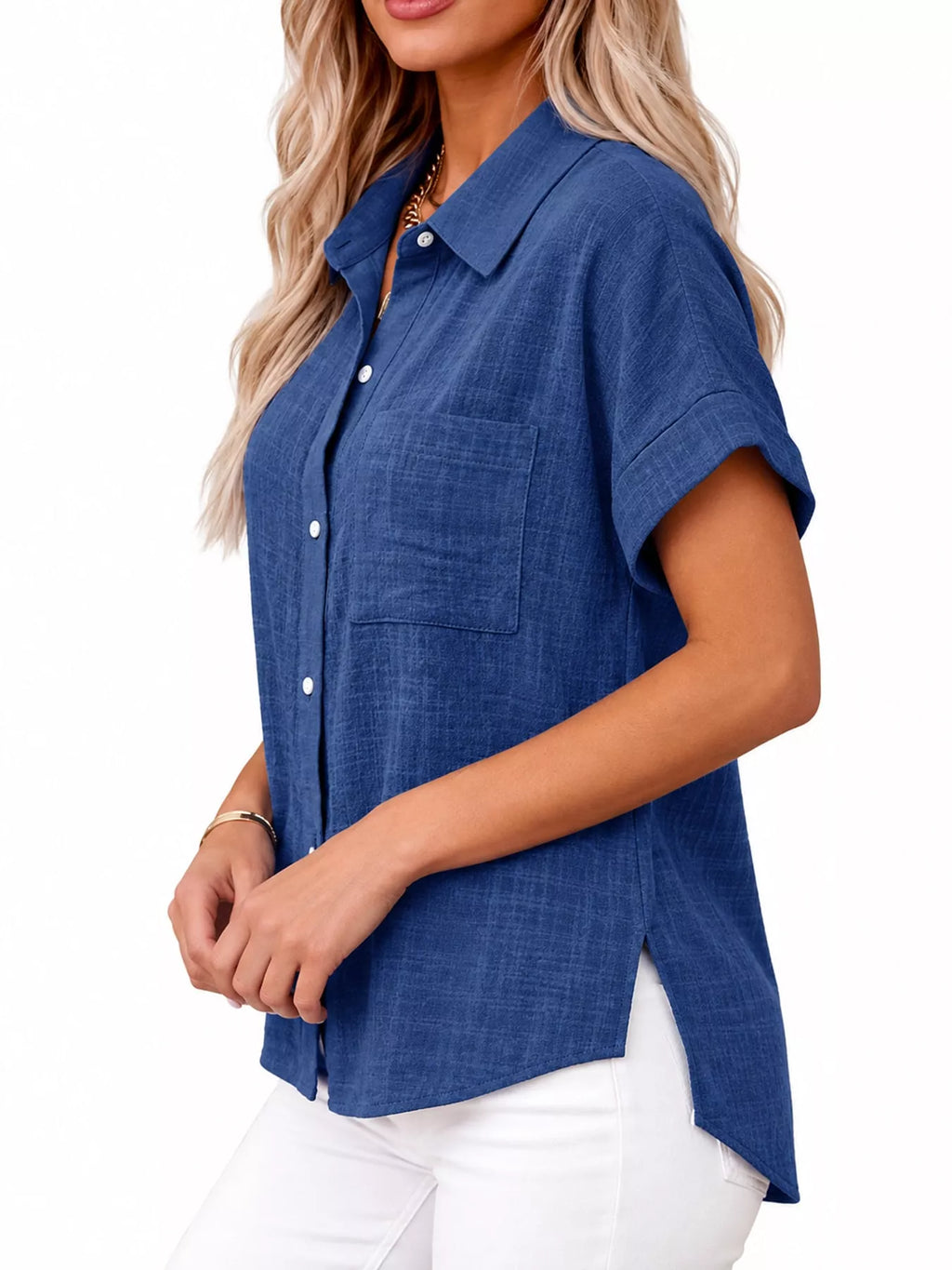 Full Size Button Up Short Sleeve Shirt Plus Size