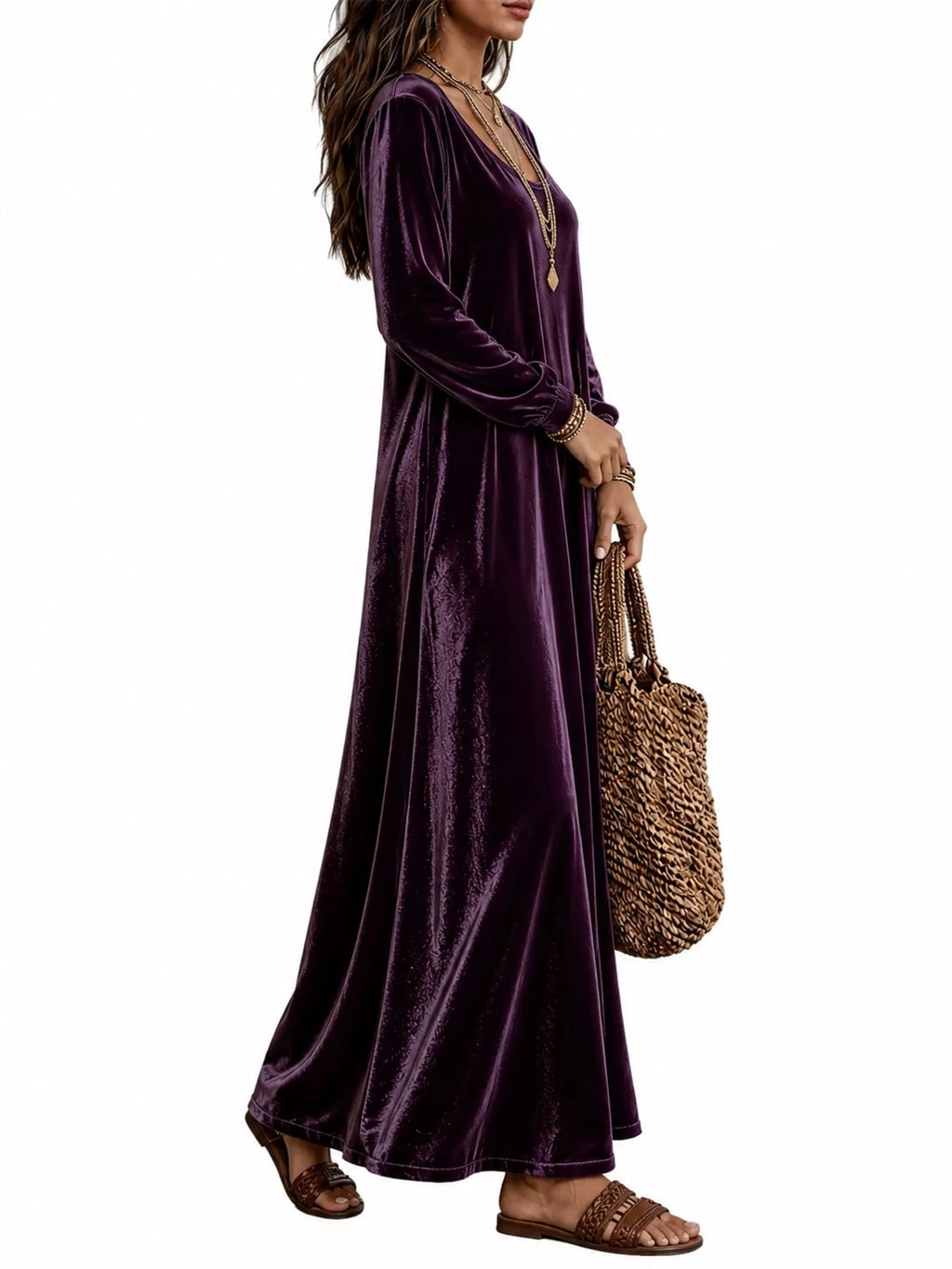 Velvet Long-Sleeve Maxi Dress