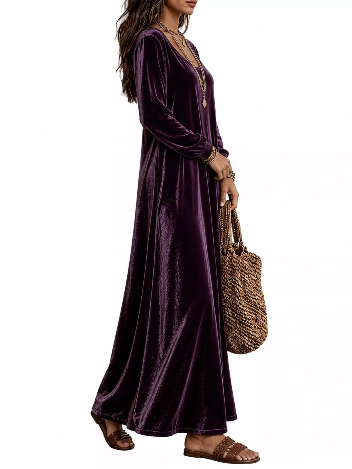 Velvet Long-Sleeve Maxi Dress