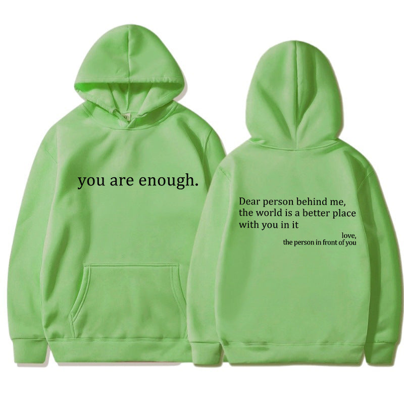 Womens Letter-Print Pocket Drawstring Hoodie With Fleece Lining