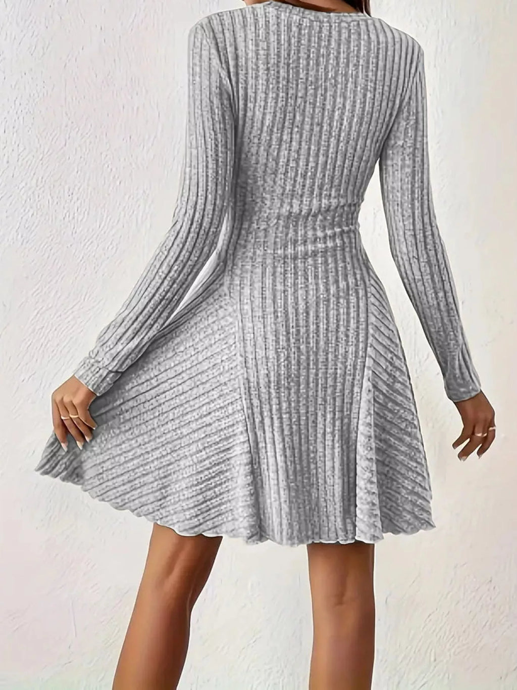V-Neck Ribbed Knit A-Line Dress