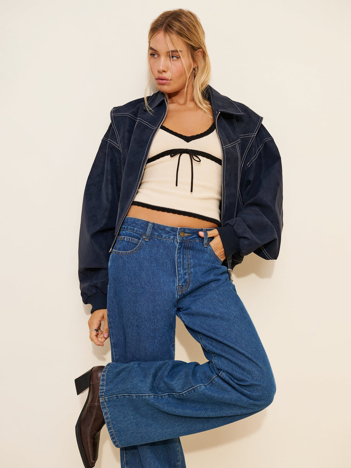 Turn-down Collar Faux Leather JacketShort Style Coat