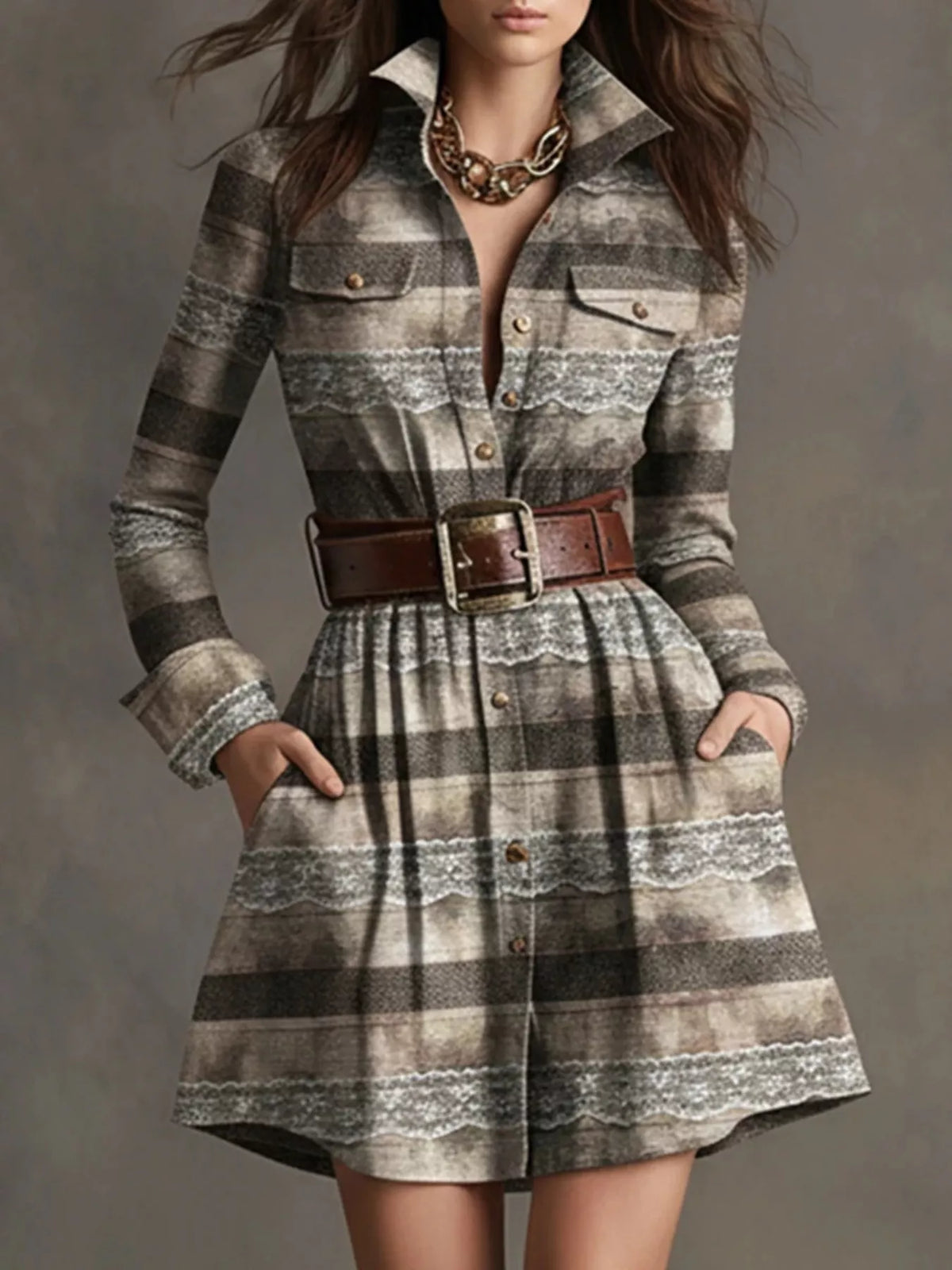 Plaid Long Sleeve Shirt Dress
