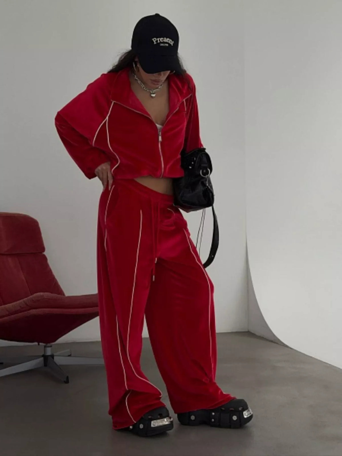 Zip Up Long Sleeve Top and Pants Set