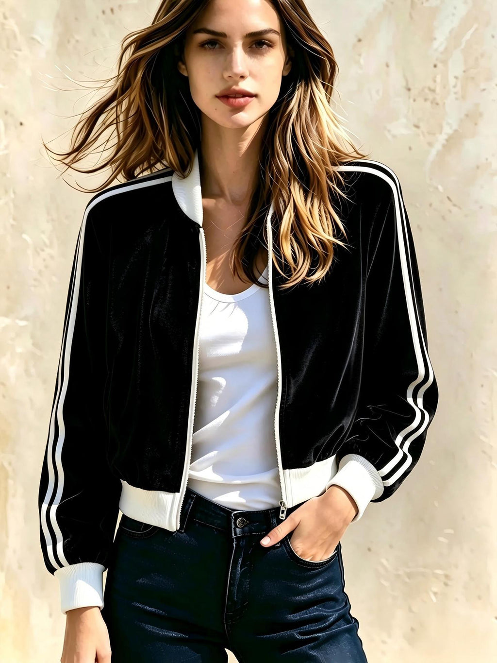 Stand-collar Sports Womens Casual Zip-up Jacket