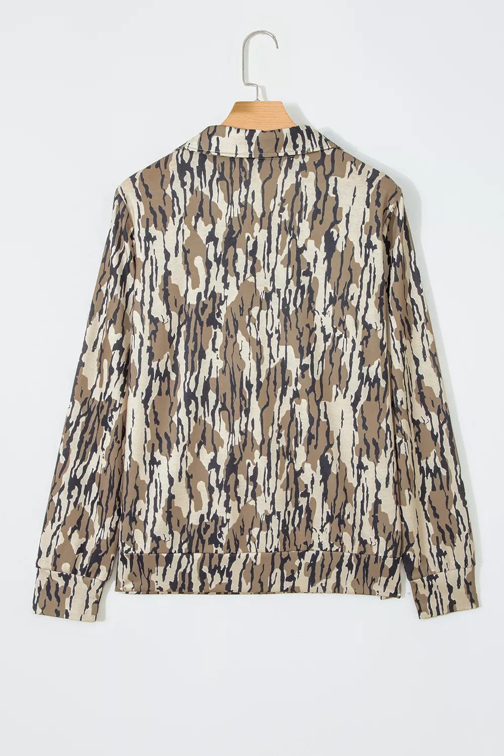Camouflage Zipper Collar Front Pocket Sweatshirt