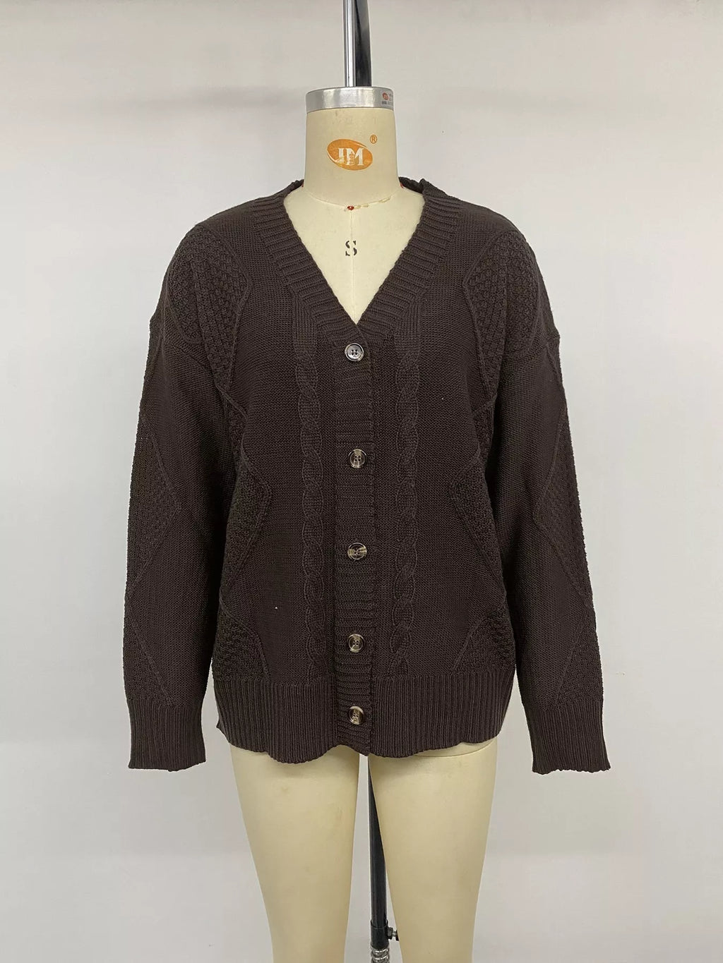 V-Neck Cable Knit Button-Down Cardigan