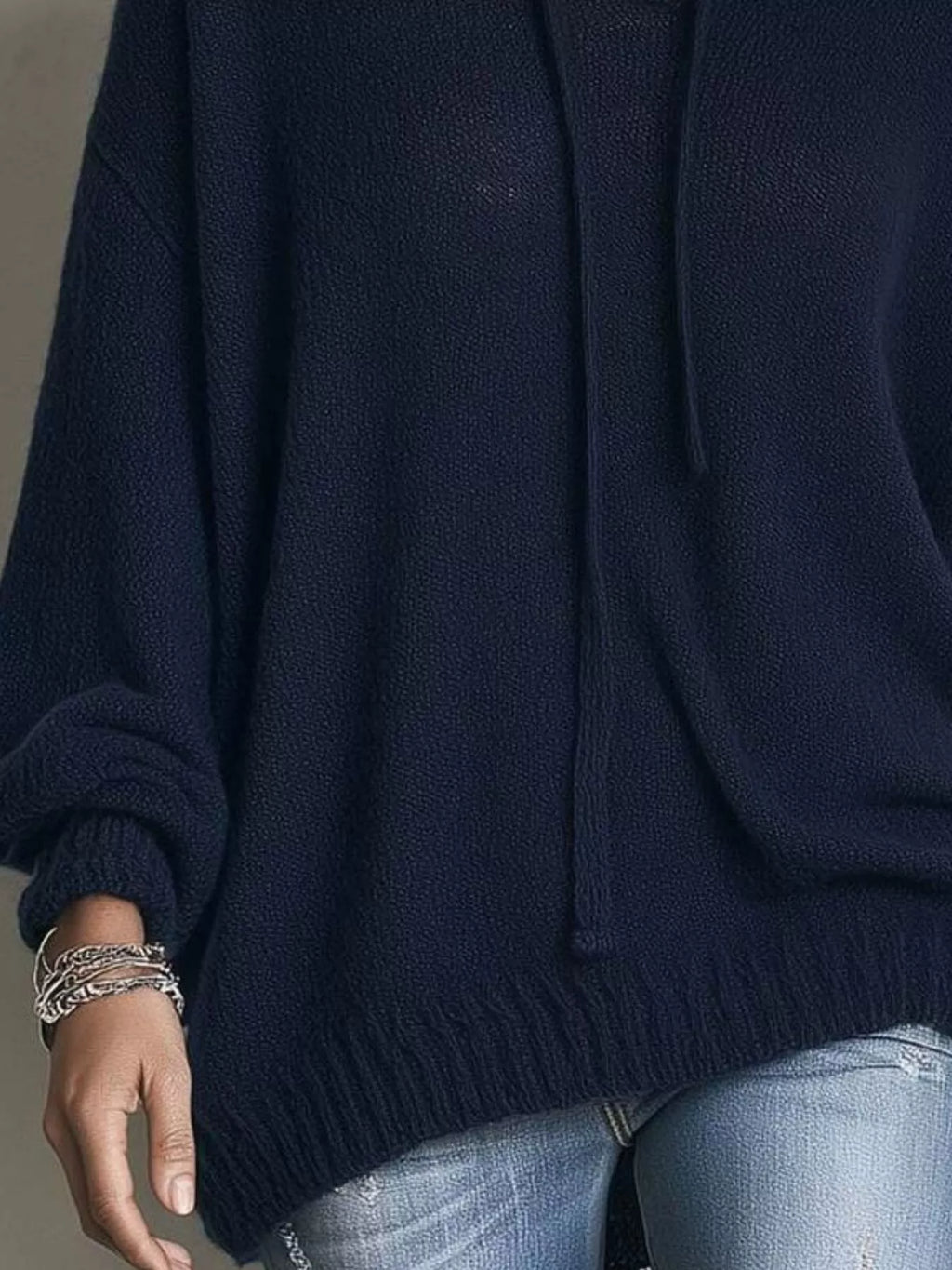 Full Size Drawstring Ribbed Hem Hooded Sweater Plus Size