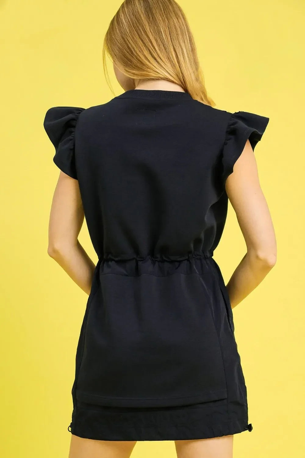 Umgee Luxe knit Ruffle Sleeve Drawstring Mini Dress