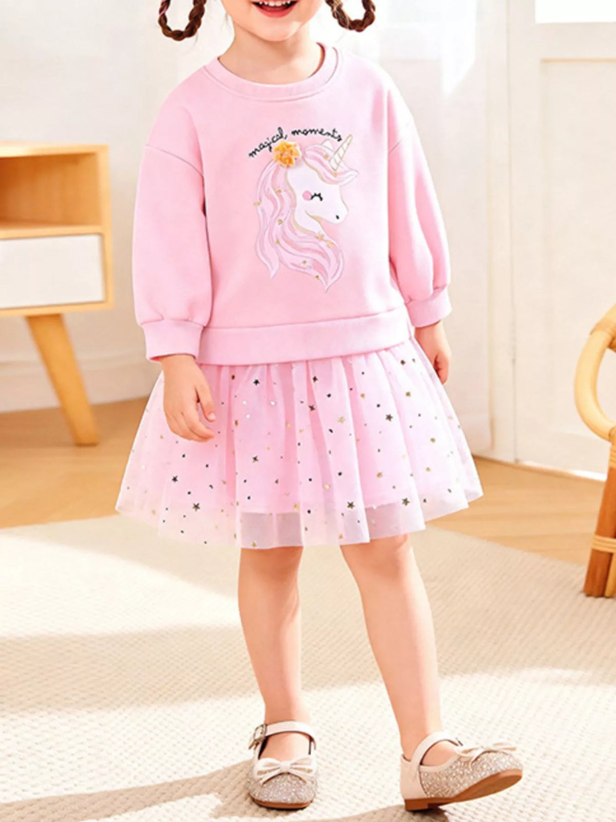 Children's Unicorn Graphic Sweatshirt Tulle Tutu Dress