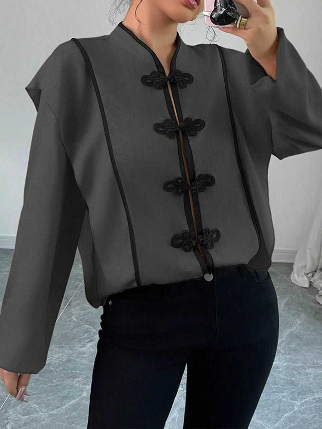 Chinese-Style Mandarin Collar Blouse