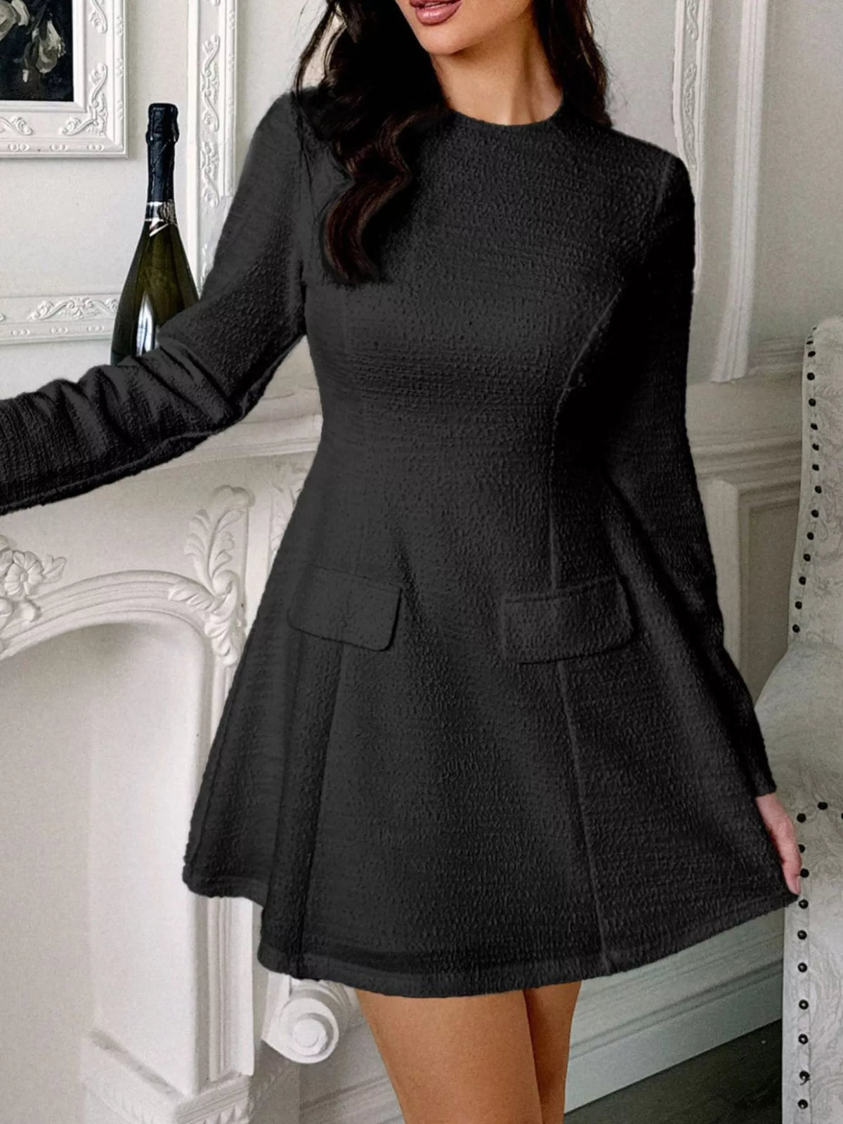 Cutout Back Long Sleeve Mini Dress