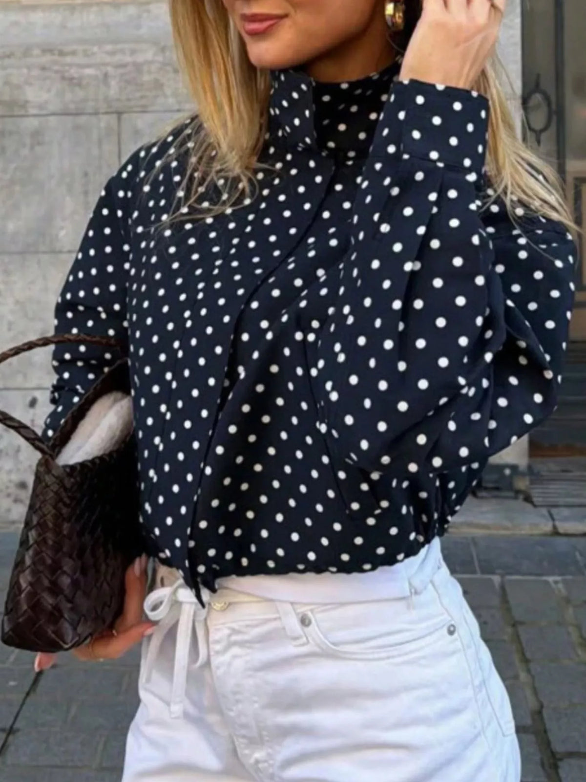 Polka Dot Zip Up Casual Jacket