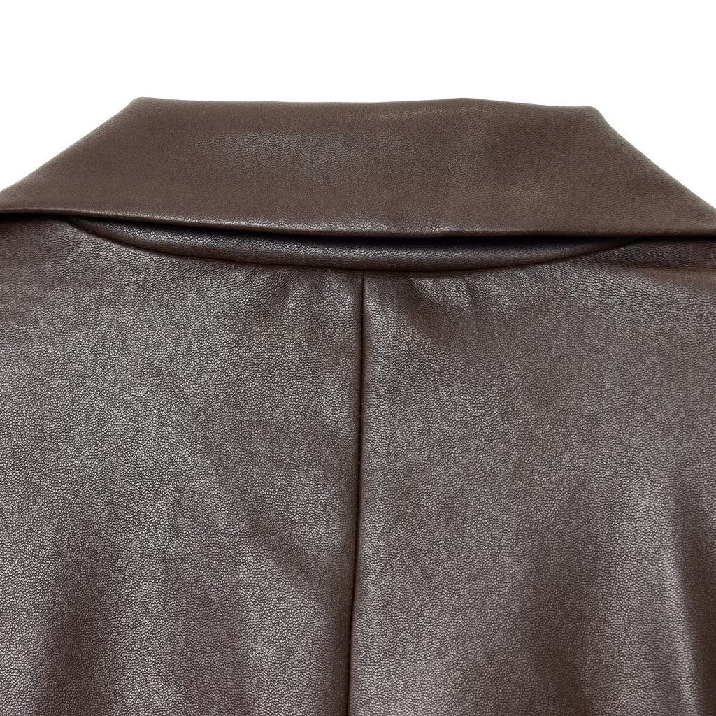 Simple Straight Leather Effect Blazer For Women