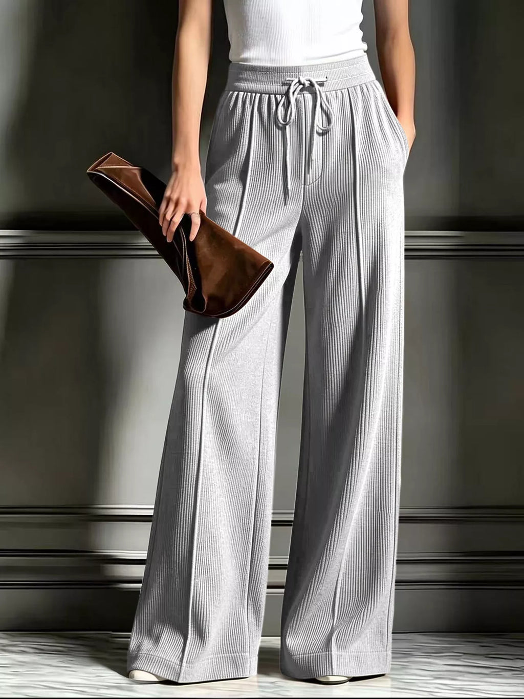 High-Waisted Wide-Leg Ribbed Corduroy Pants