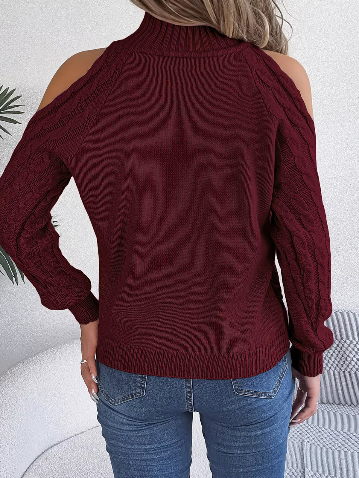 Cold-Shoulder Cable Knit Sweater