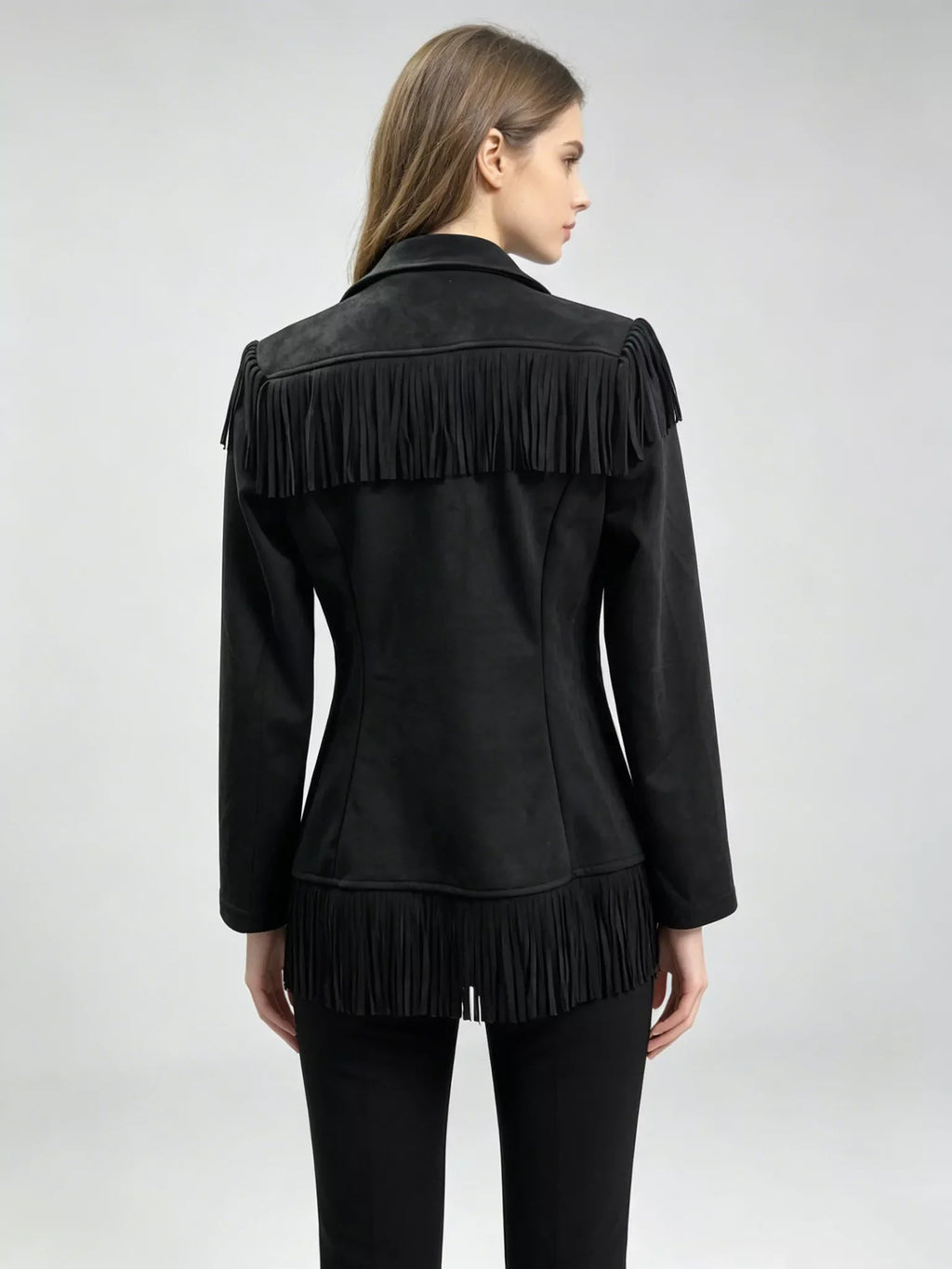 Western-Inspired Fringed Open Front Jacket