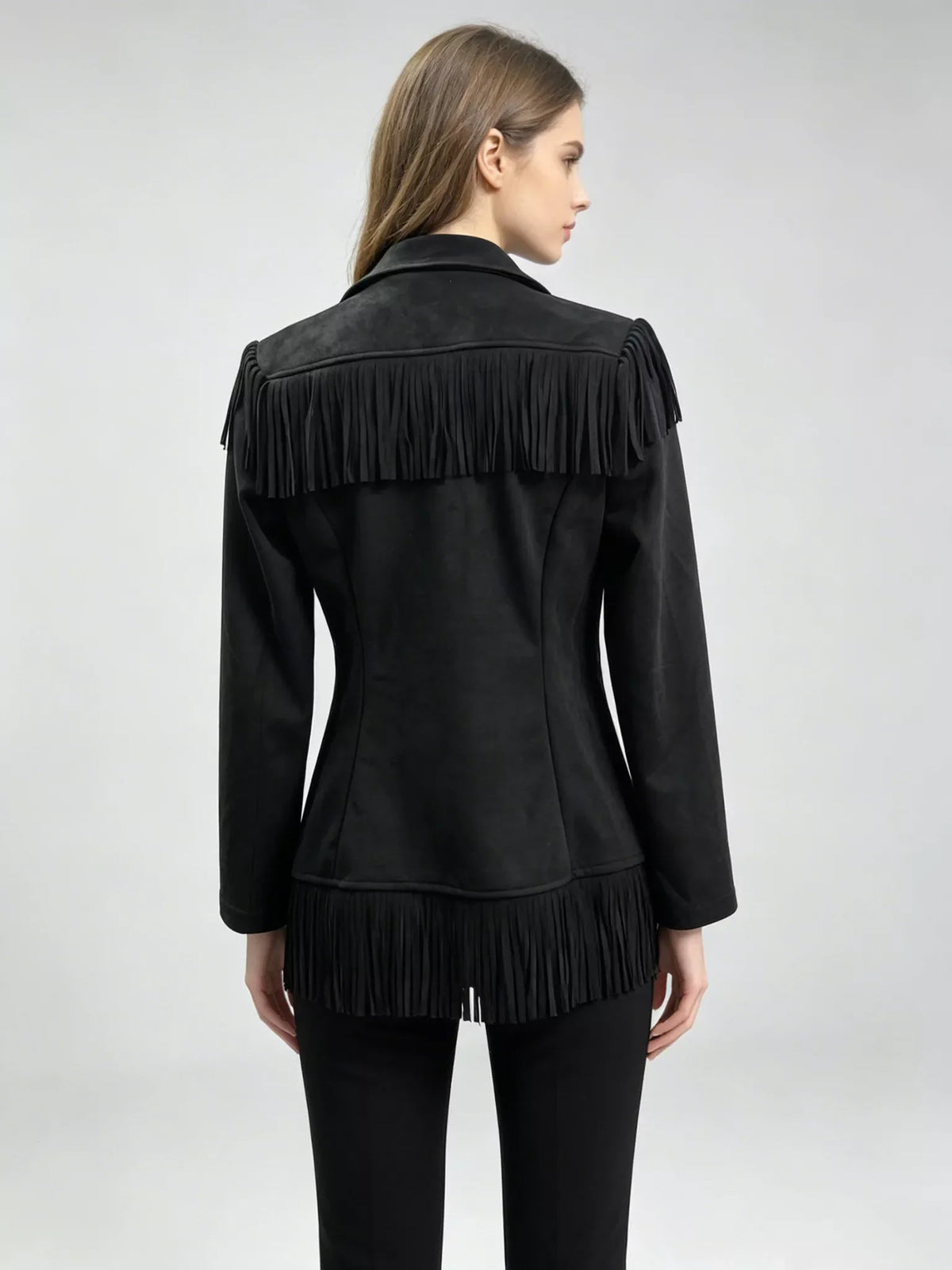 Western-Inspired Fringed Open Front Jacket