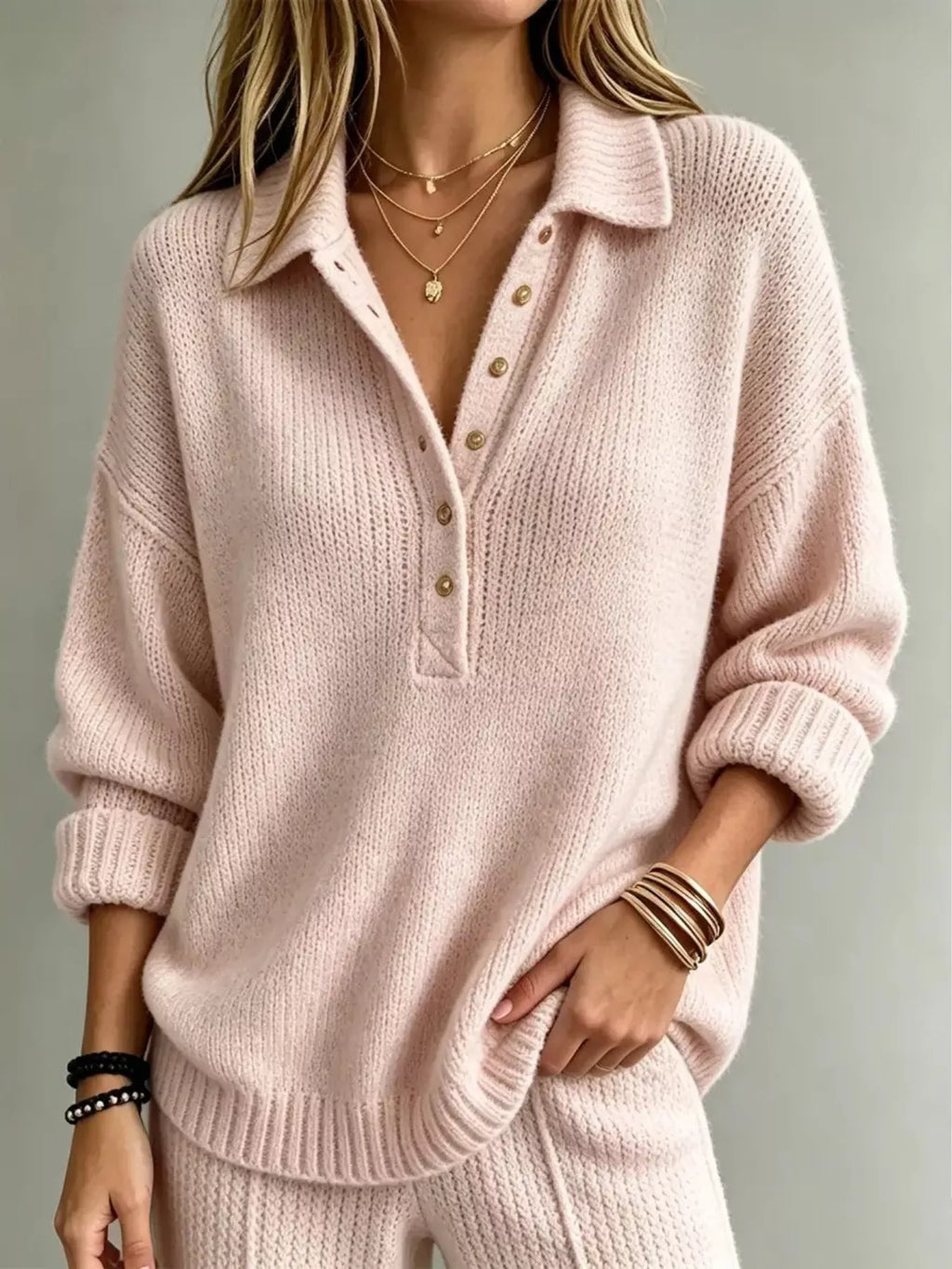 Full Size Button Detail Dropped Shoulder Sweater Plus Size