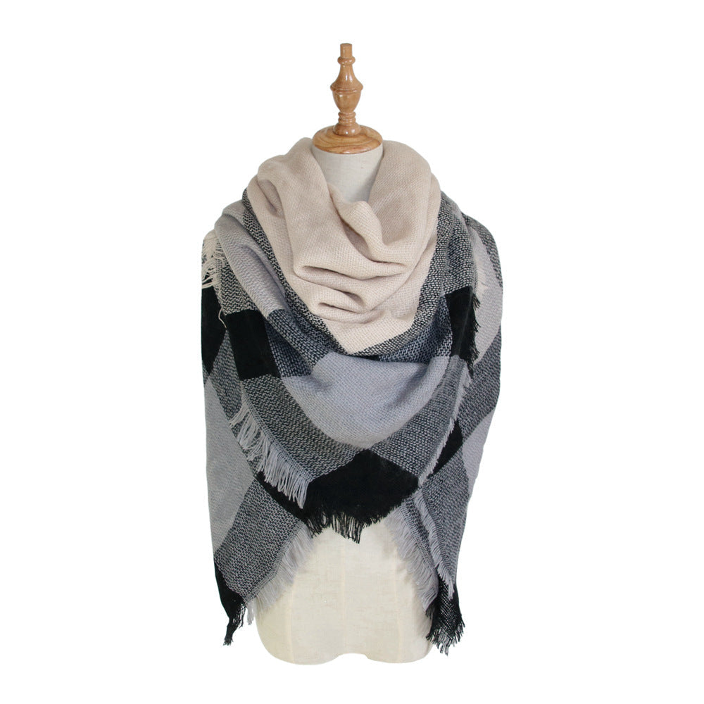 Plaid-print Versatile Neck Scarf Shawl