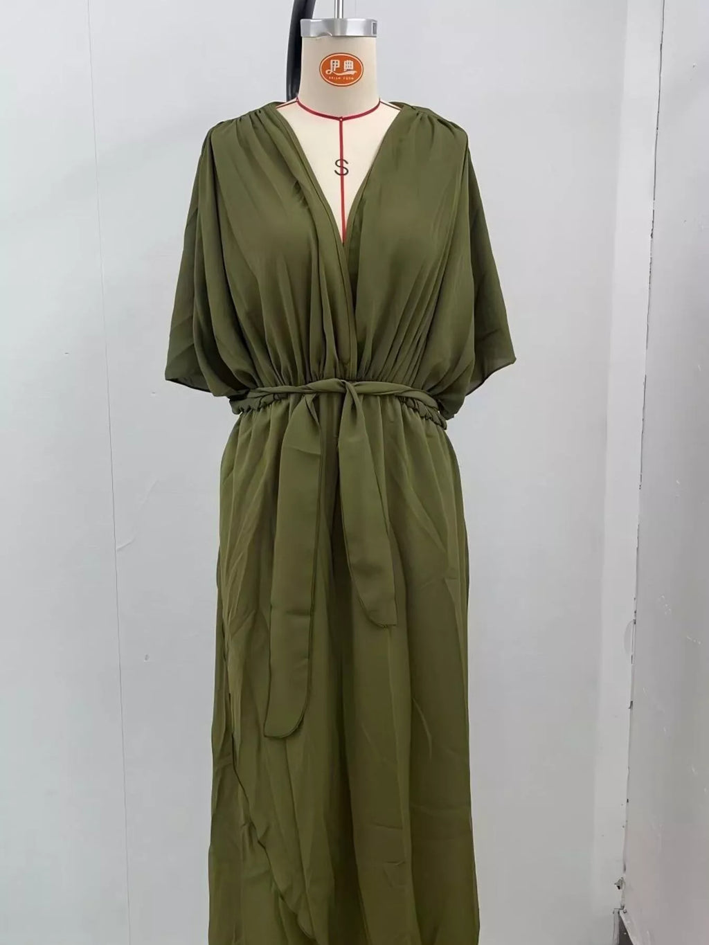 Full Size Chiffon Wrap Dress with Flutter Sleeves Plus Size
