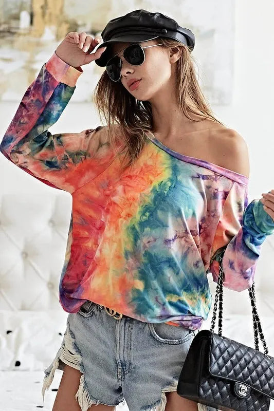 BiBi Tie Dye Soft Knit Jersey Top