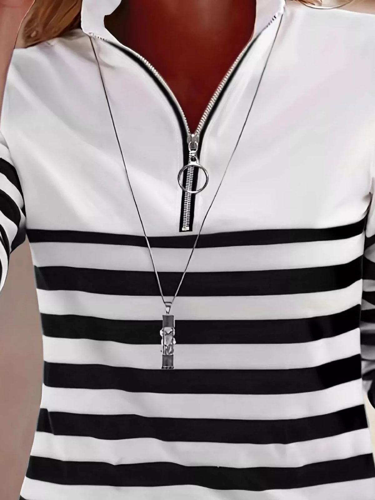 Quarter-Zip Striped Long Sleeve T-Shirt