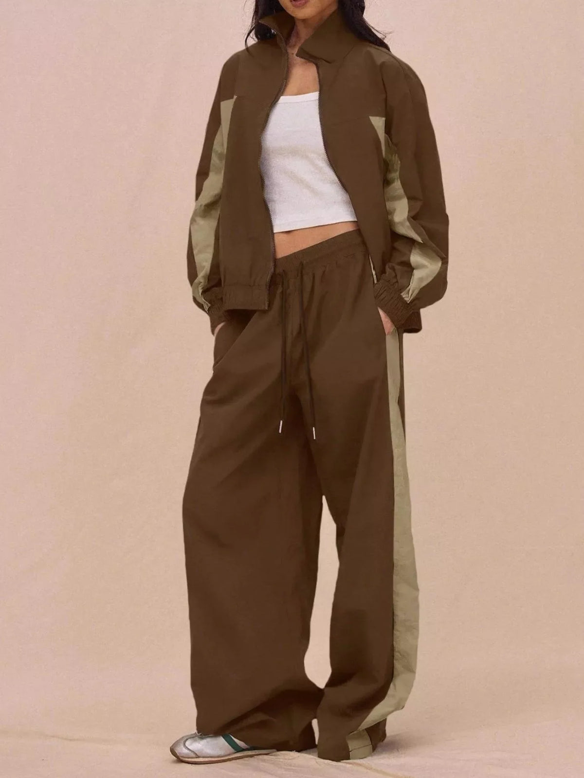 Color-Block Tracksuit and Wide-Leg Pants Set
