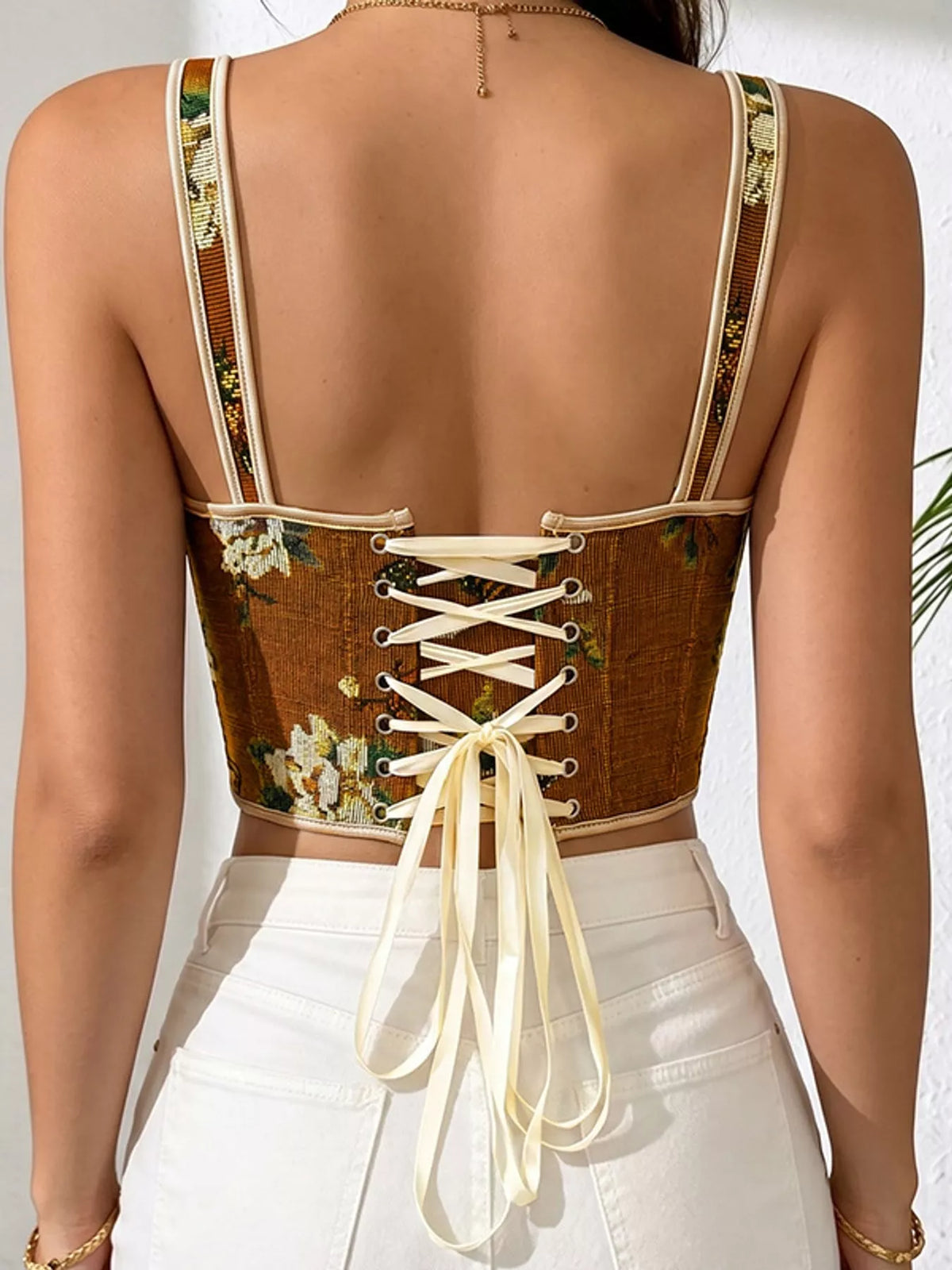 Floral Lace Up Back Tank