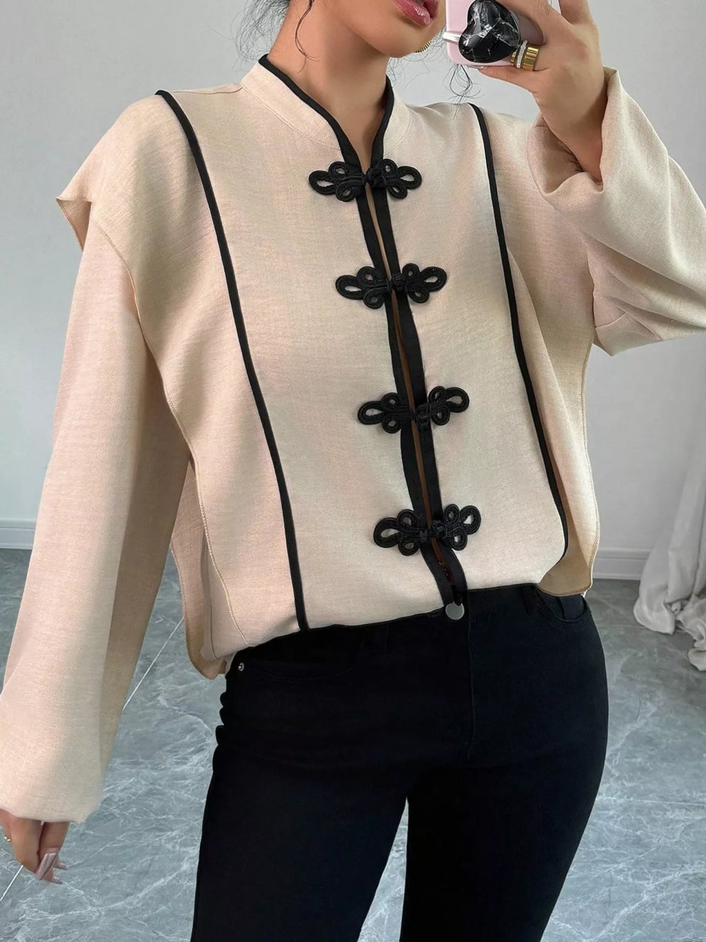 Chinese-Style Mandarin Collar Blouse