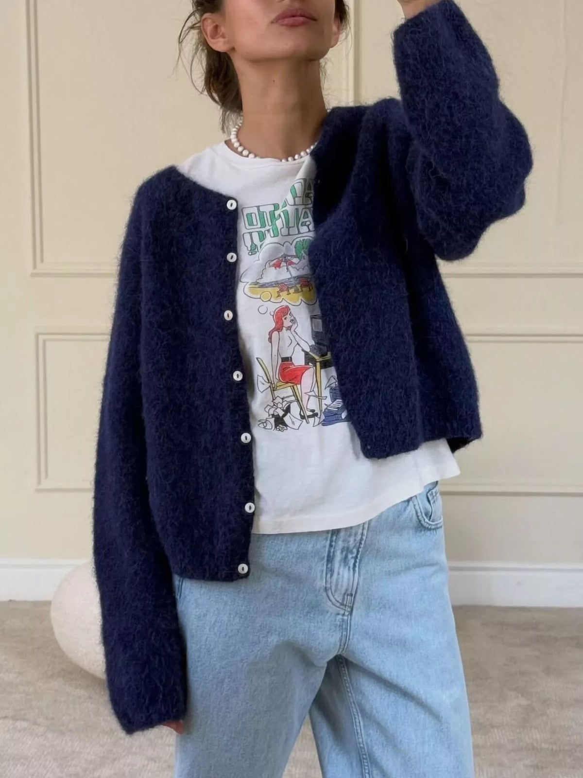 Fuzzy Knit Button-Down Cardigan