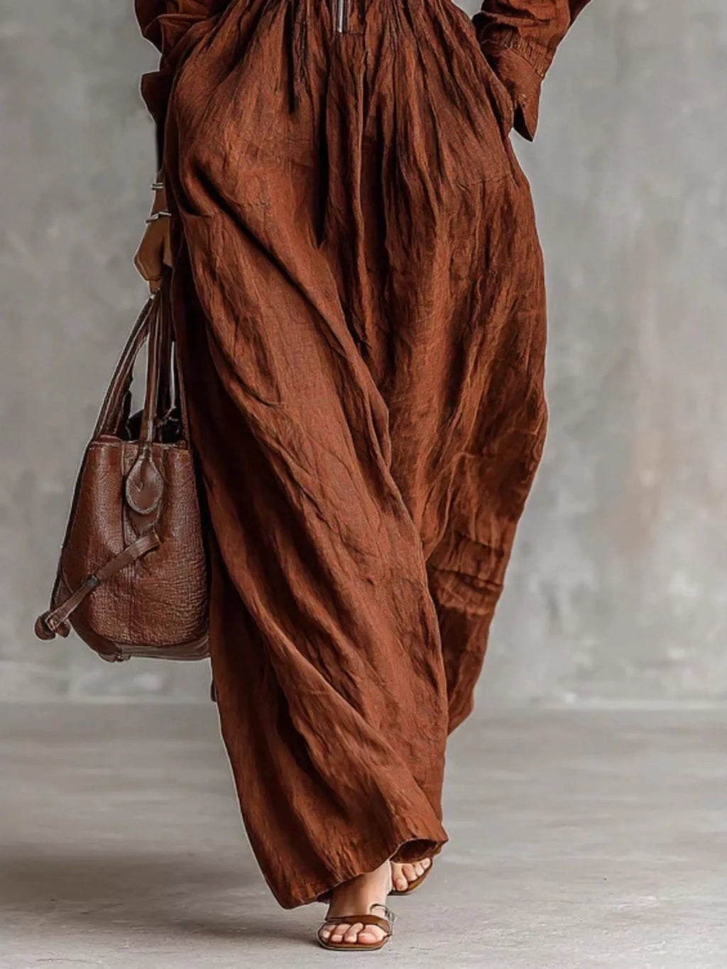 Zip-Front Long Sleeve Maxi Shirt Dress