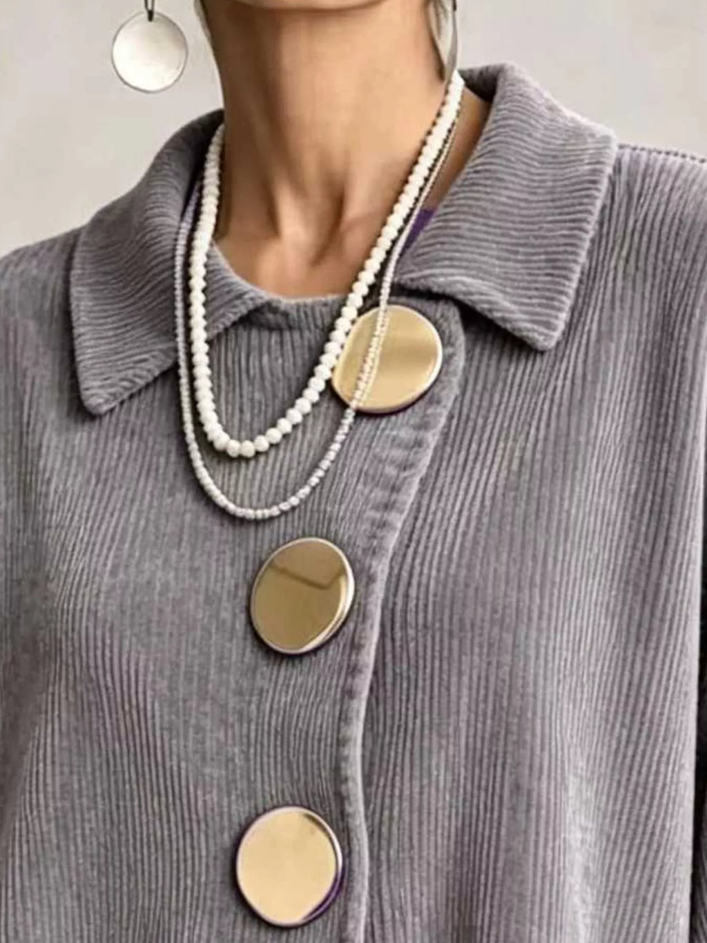 Full Size Ribbed Knit Gold Buttons Cardigan Plus Size