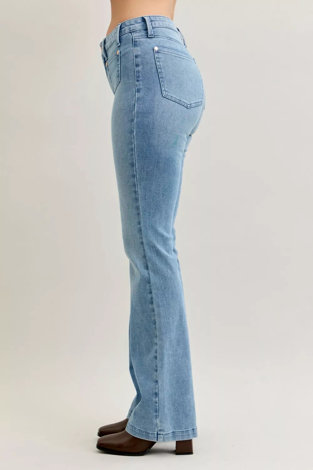 Judy Blue Full Size Mid Rise Bootcut Jeans with Contrast Wash & Front Patch Pockets Plus Size
