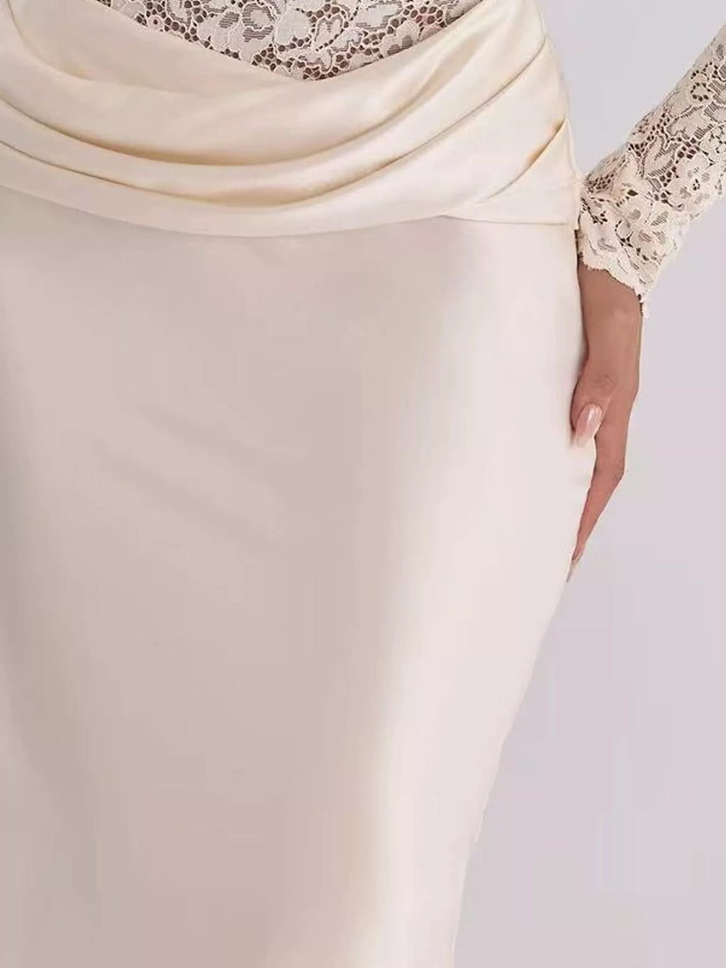 Long-Sleeve Lace and Satin Patchwork Maxi Dress