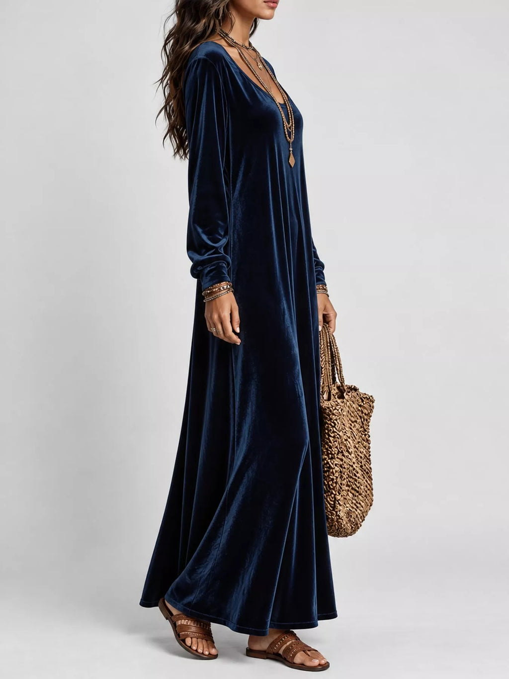 Velvet Long-Sleeve Maxi Dress