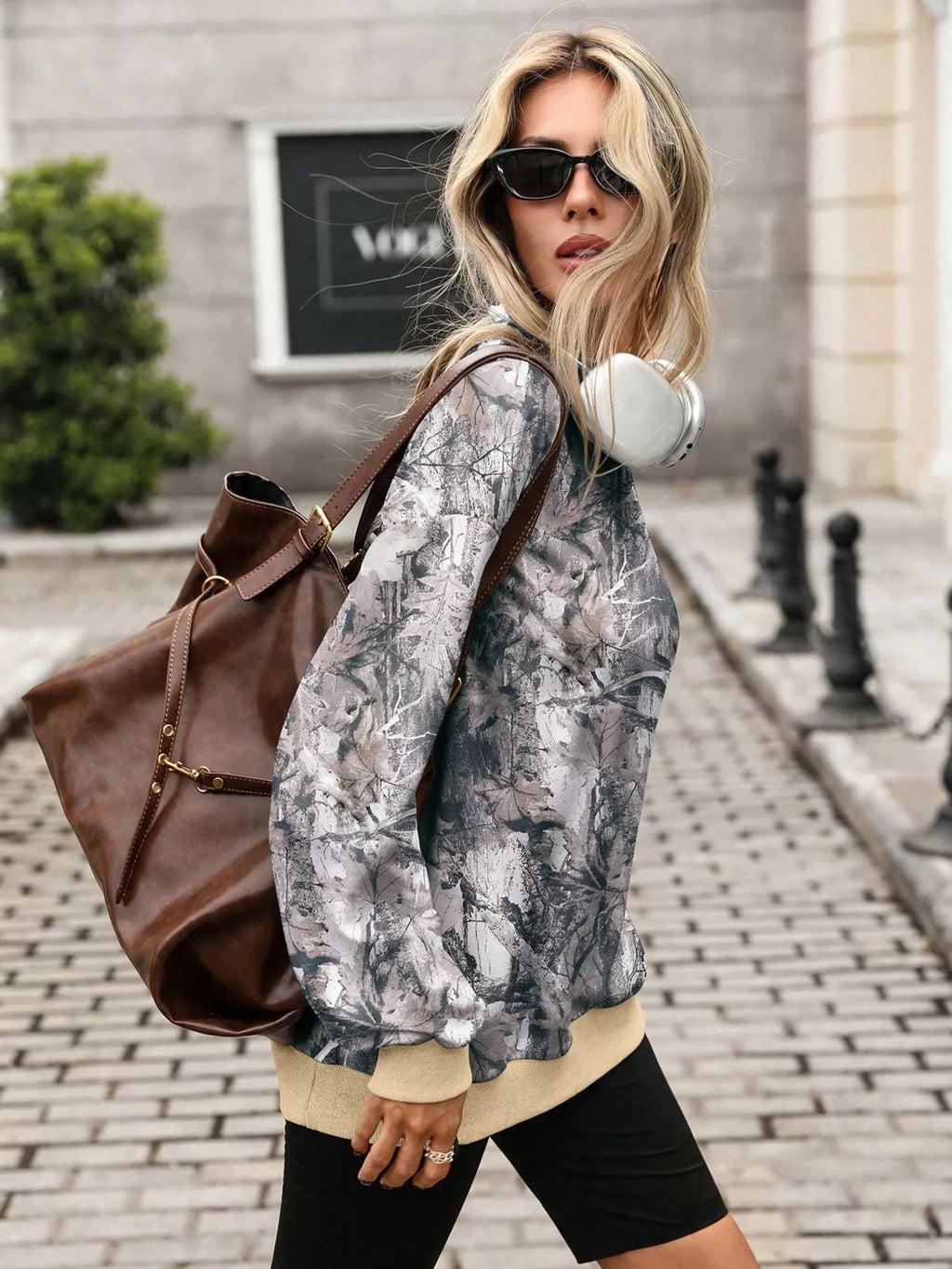 Camouflage Print Mock Neck Sweatshirt
