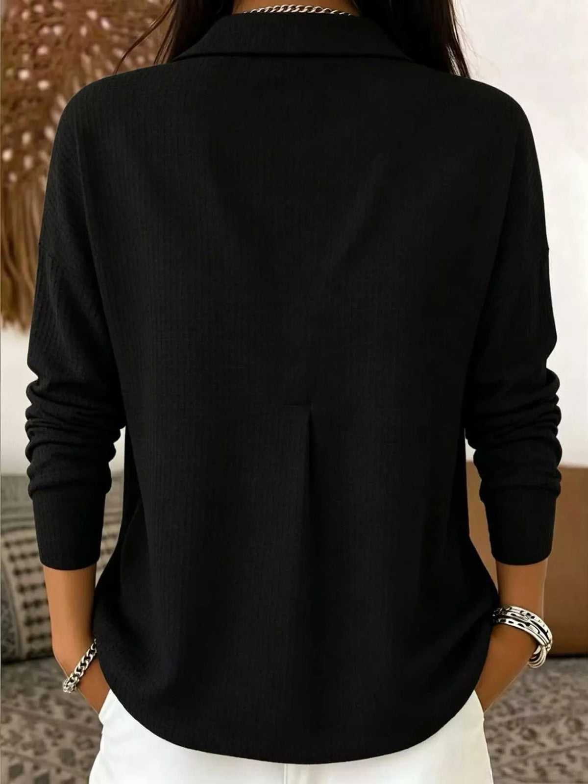 Waffle Knit Snap Down Blouse