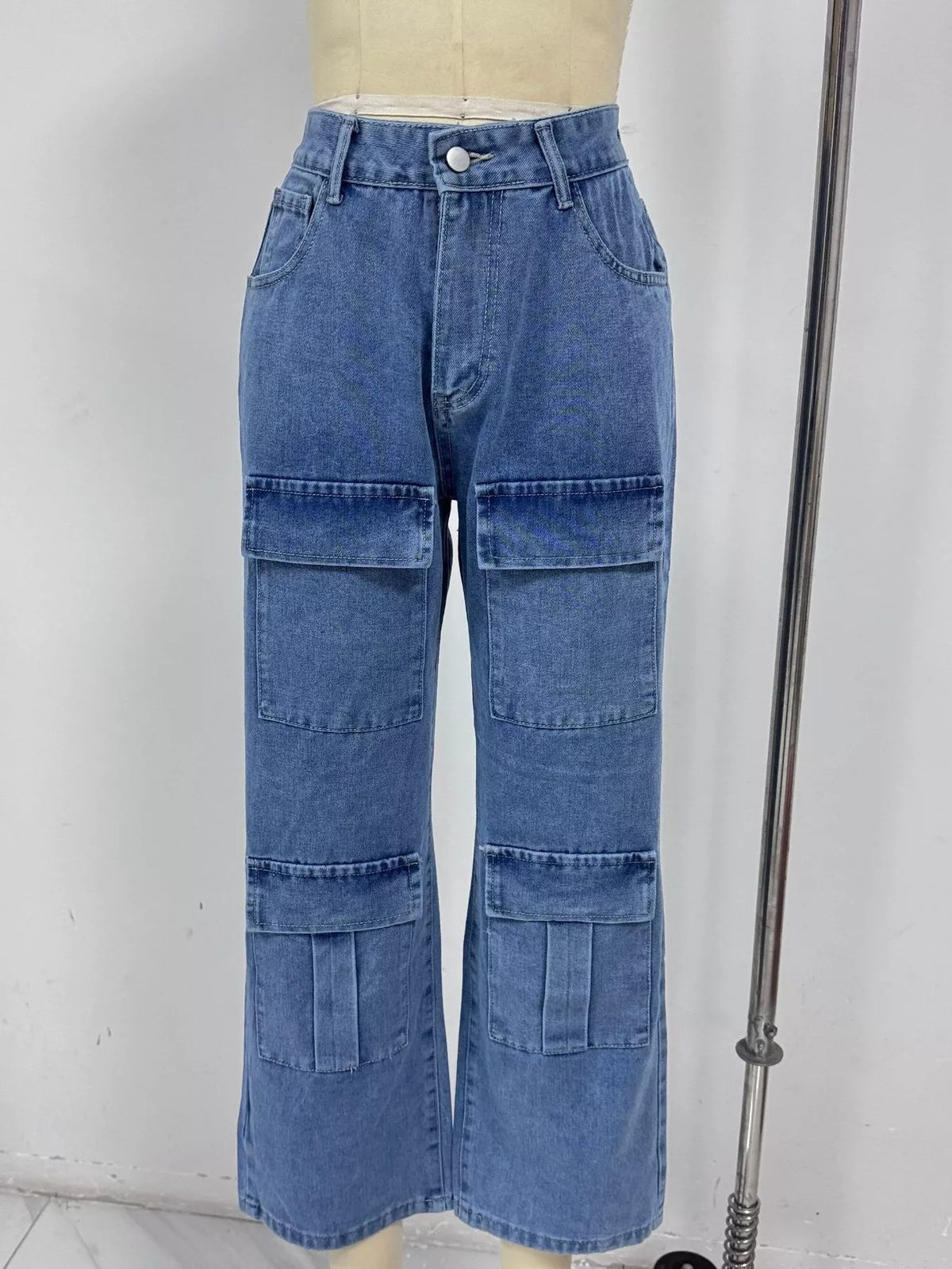 High-Waisted Wide-Leg Cargo Jeans