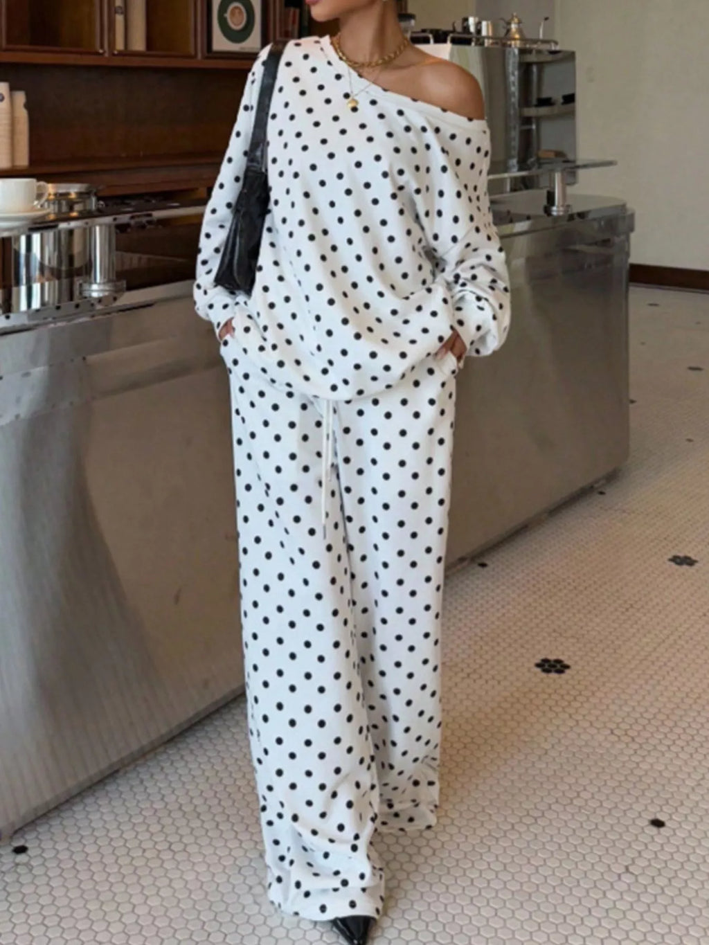 Polka Dot Long Sleeve Top and Pants Set