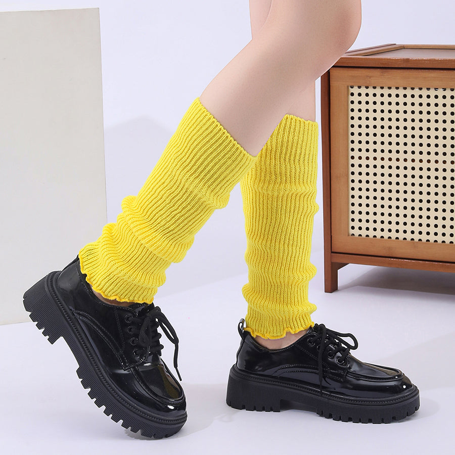 Winter Fashion Ribbed Knitted Hot Sale Harajuku Neon Long Socks Winter Boot Gaiters Clubwear Women Girls Japanese Lolita Leg Warmer