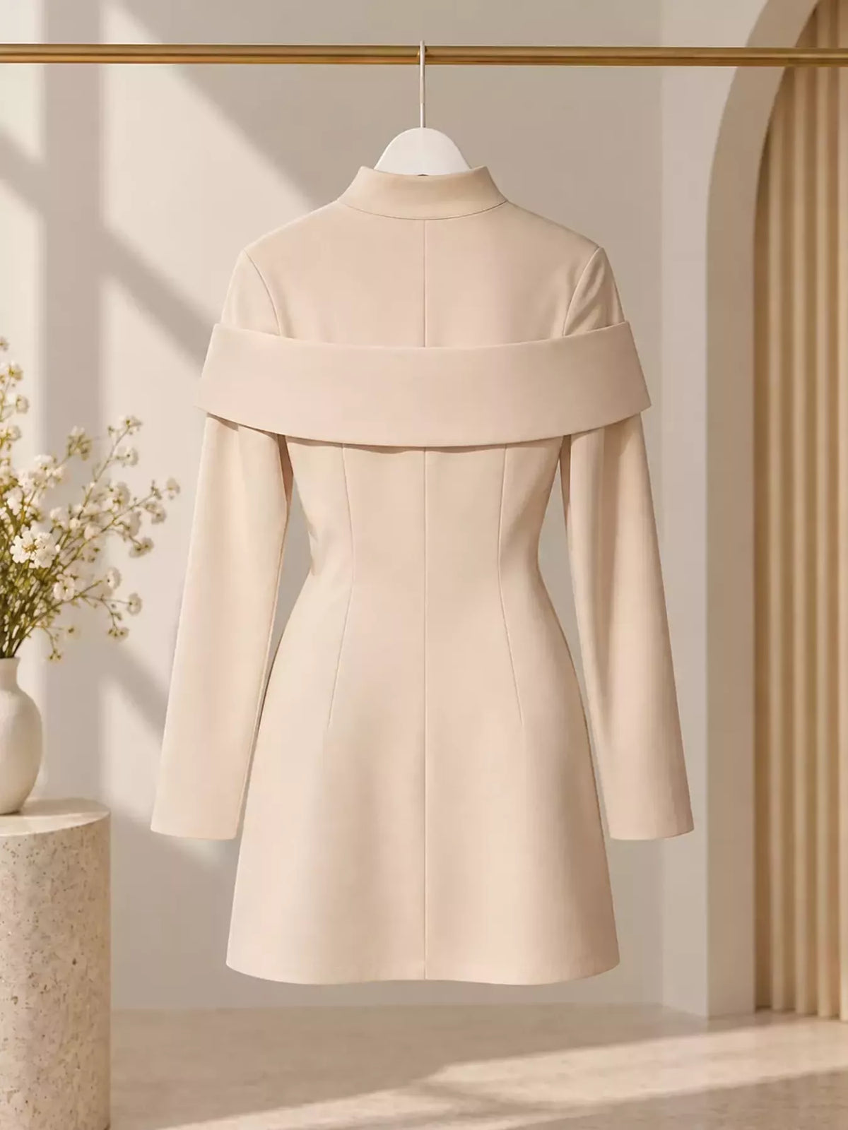 Mock Neck Button Front Mini Dress