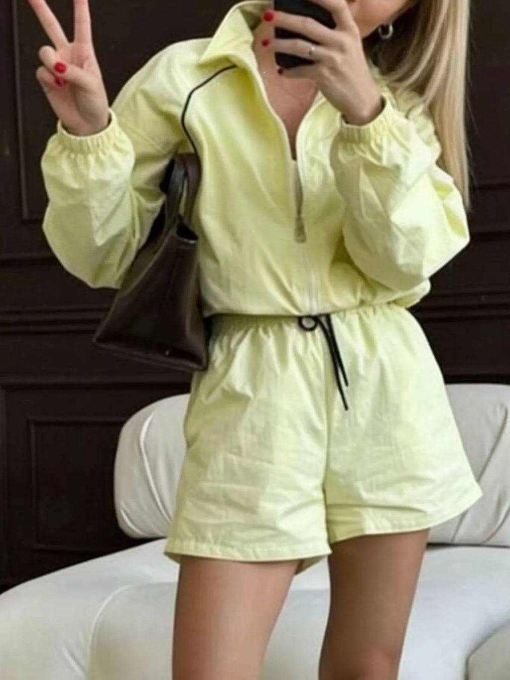 Zip-Up Jacket and Shorts Two-Piece Set