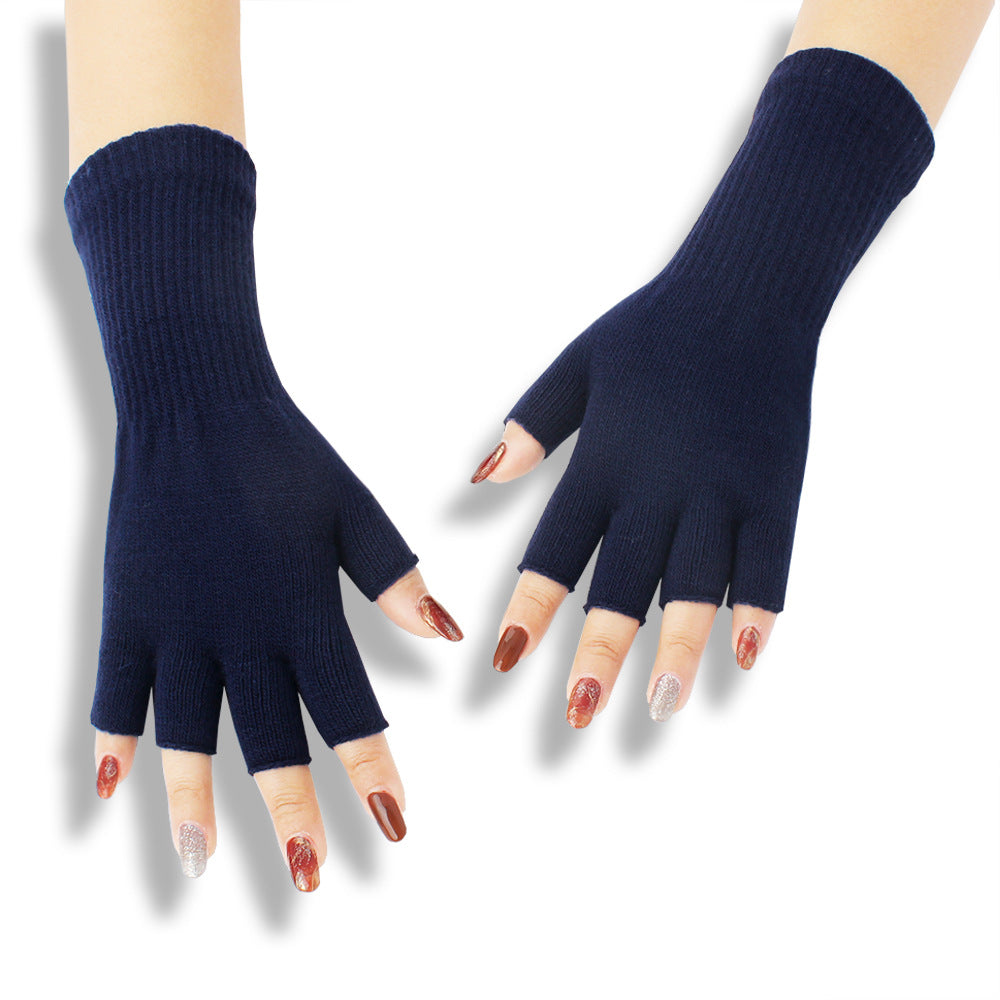 Solid-color Fashionable Acrylic Long-sleeve Ribbed Half-finger Thermal Gloves