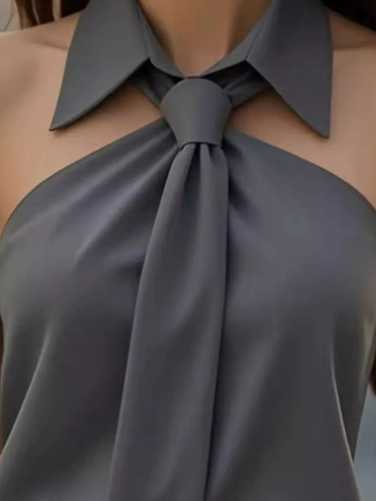 Halter Neck Sleeveless Top with Tie-Front Collar Detail