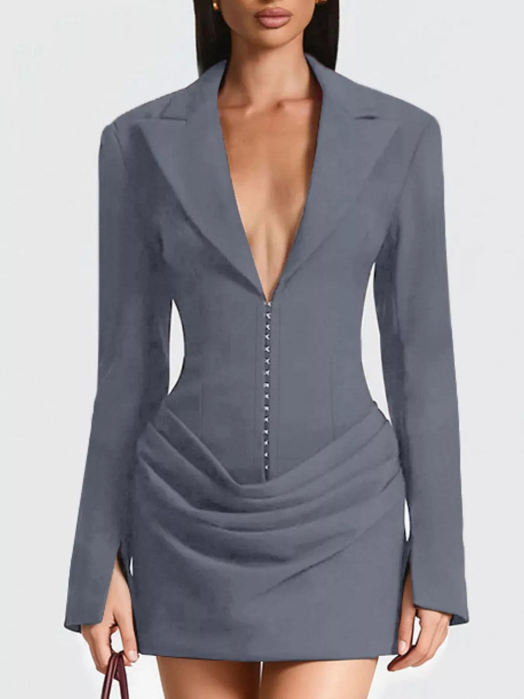 Full Size Blazer-Style Long Sleeve Mini Dress Plus Size